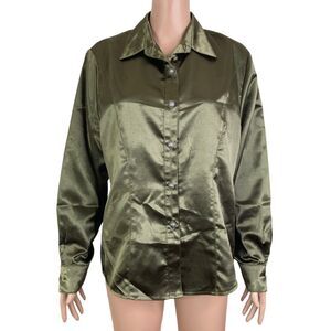 vintage aurora designs shirt womens large Olive Satin button Front